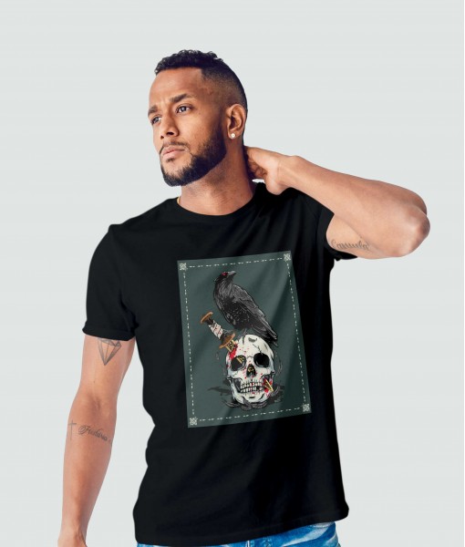 Мъжка тениска с щампа Готика Skull with crow